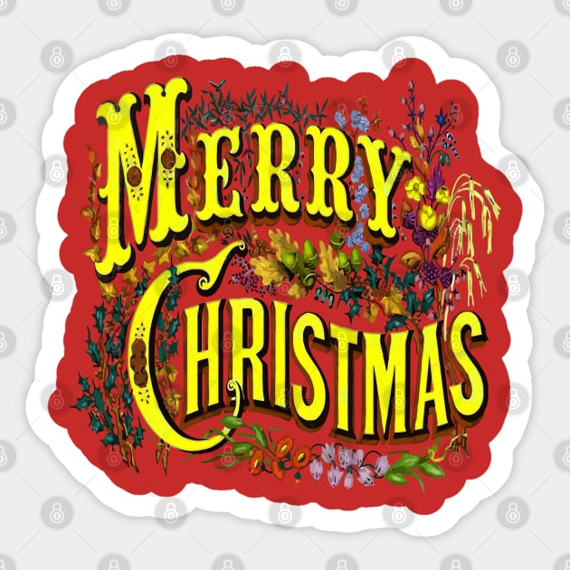 Vintage Style Merry Christmas Holiday Greeting Vector Art Sticker by taiche